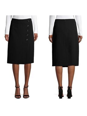 En Thread Wrap Button Black Midi Skirt